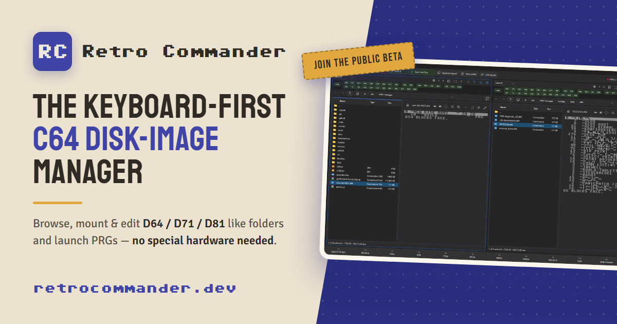 Retro Files Manager Retro Commander - the keyboard-first C64 disk-image manager for Windows